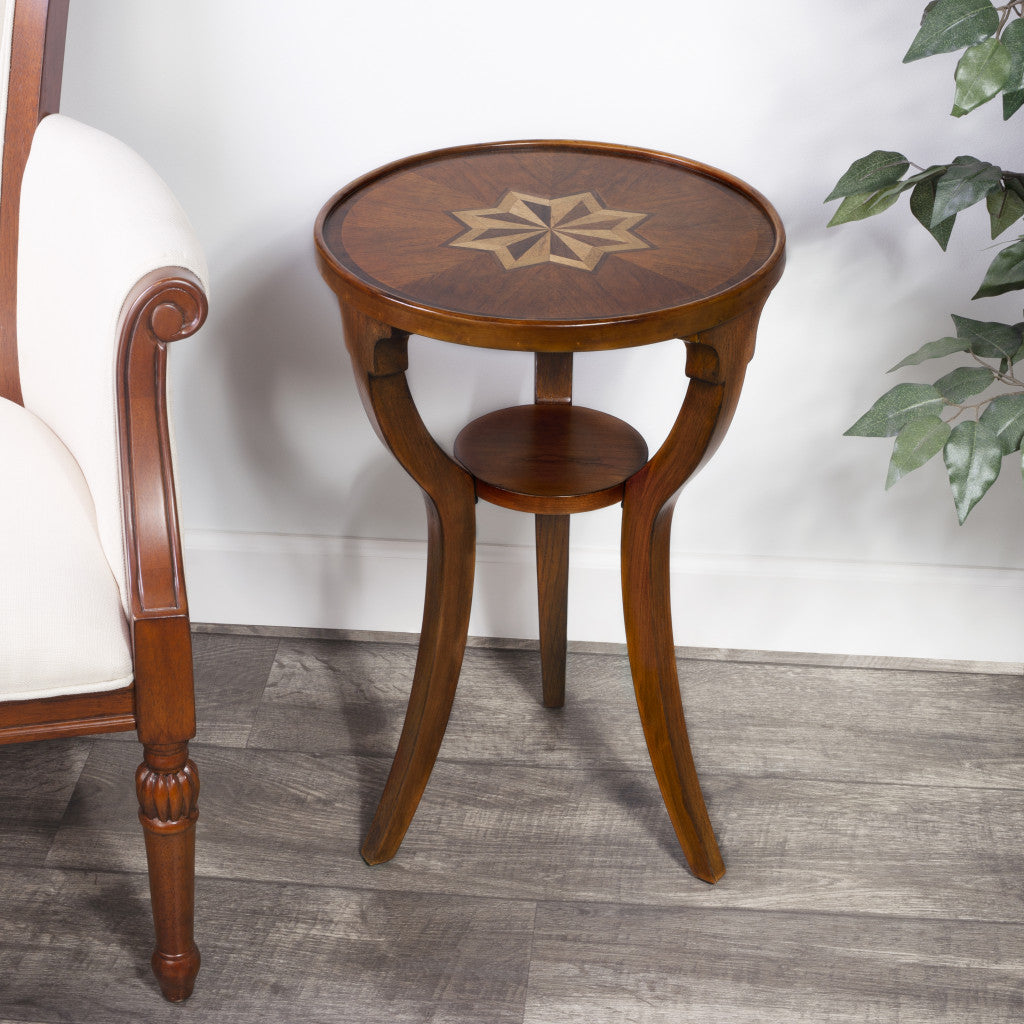 24 Brown And Olive Ash Manufactured Wood Round End Table With Shelf