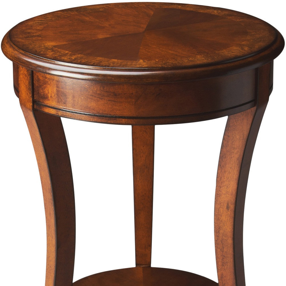 26 Medium Brown And Olive Ash Manufactured Wood Round End Table With Shelf