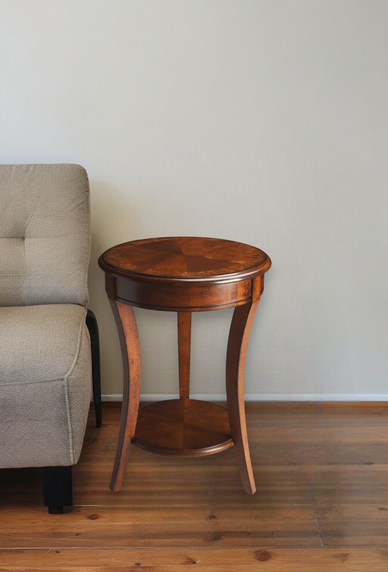 26 Medium Brown And Olive Ash Manufactured Wood Round End Table With Shelf