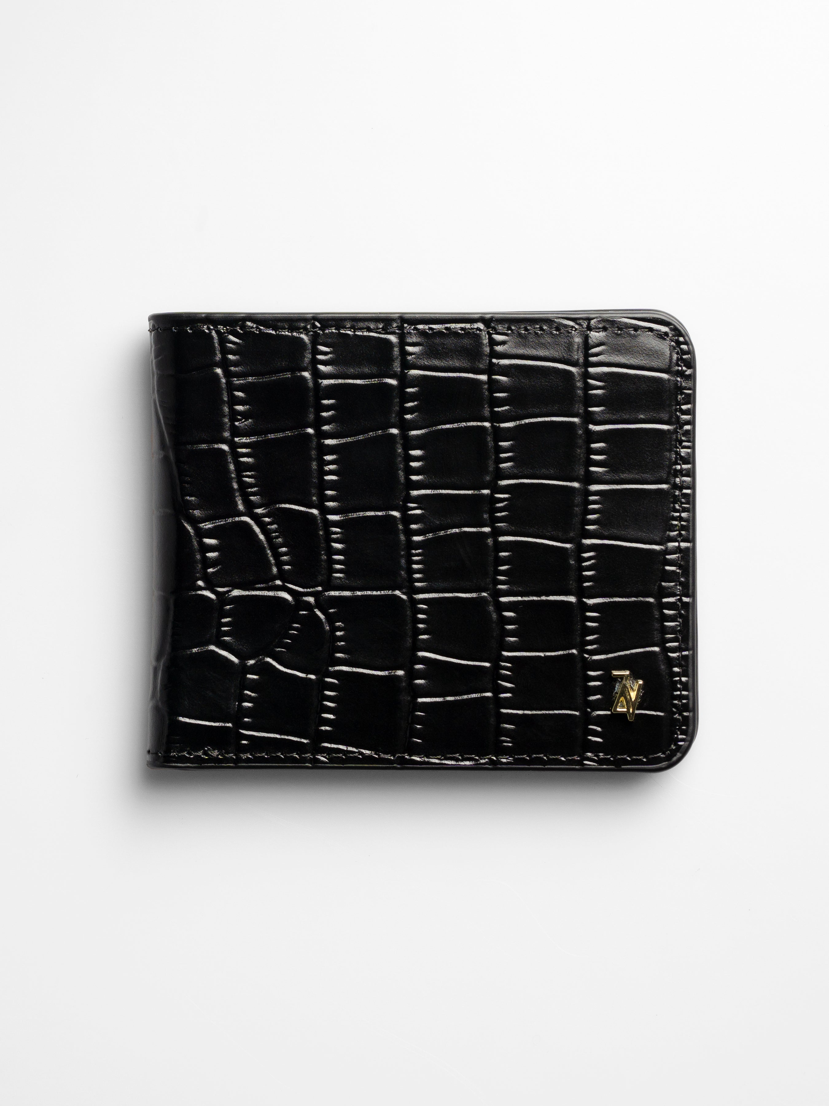 Artemis Croco Wallet - Black and Olive Green Leather