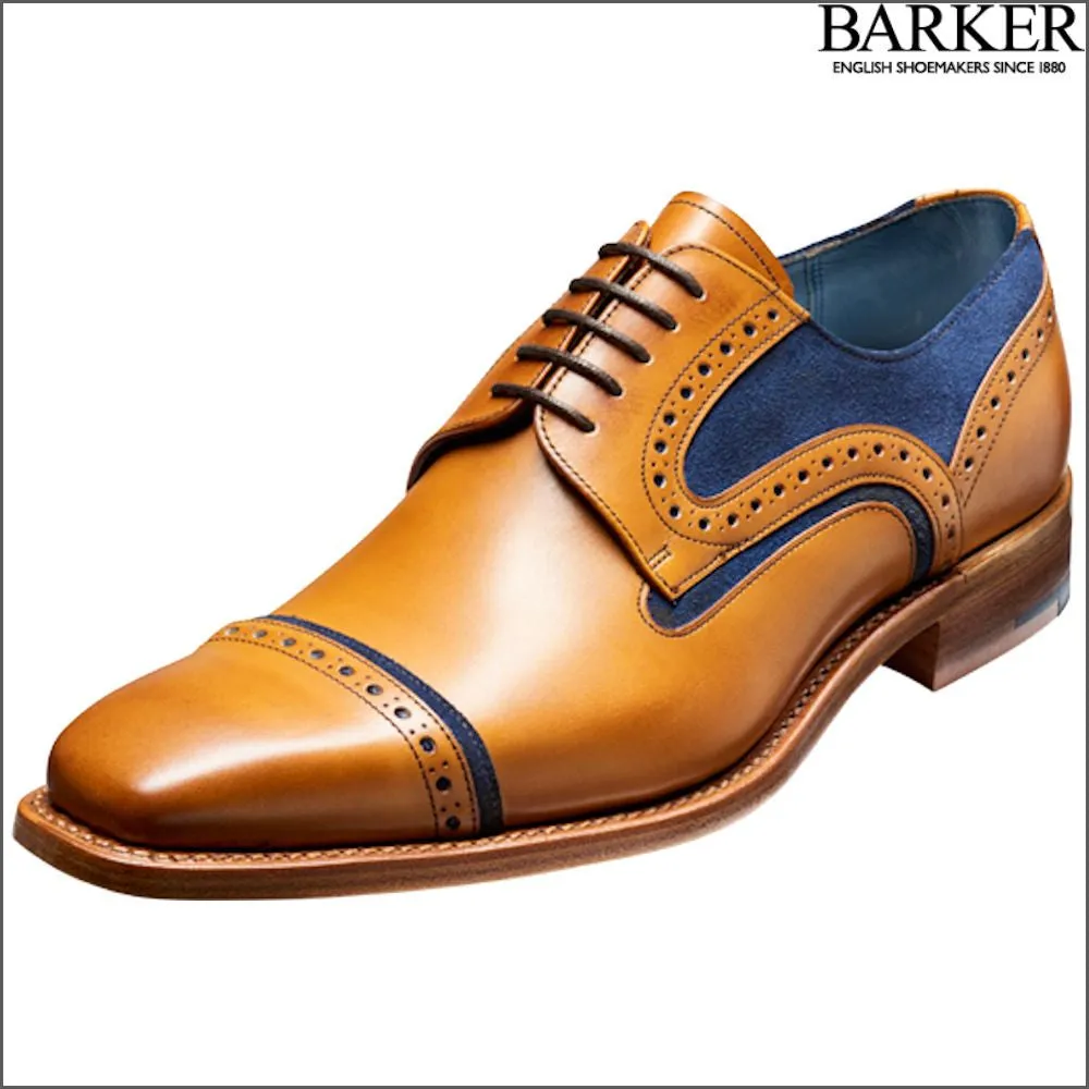 Barker Haig Cedar Calf With Blue Suede Derby Shoe^