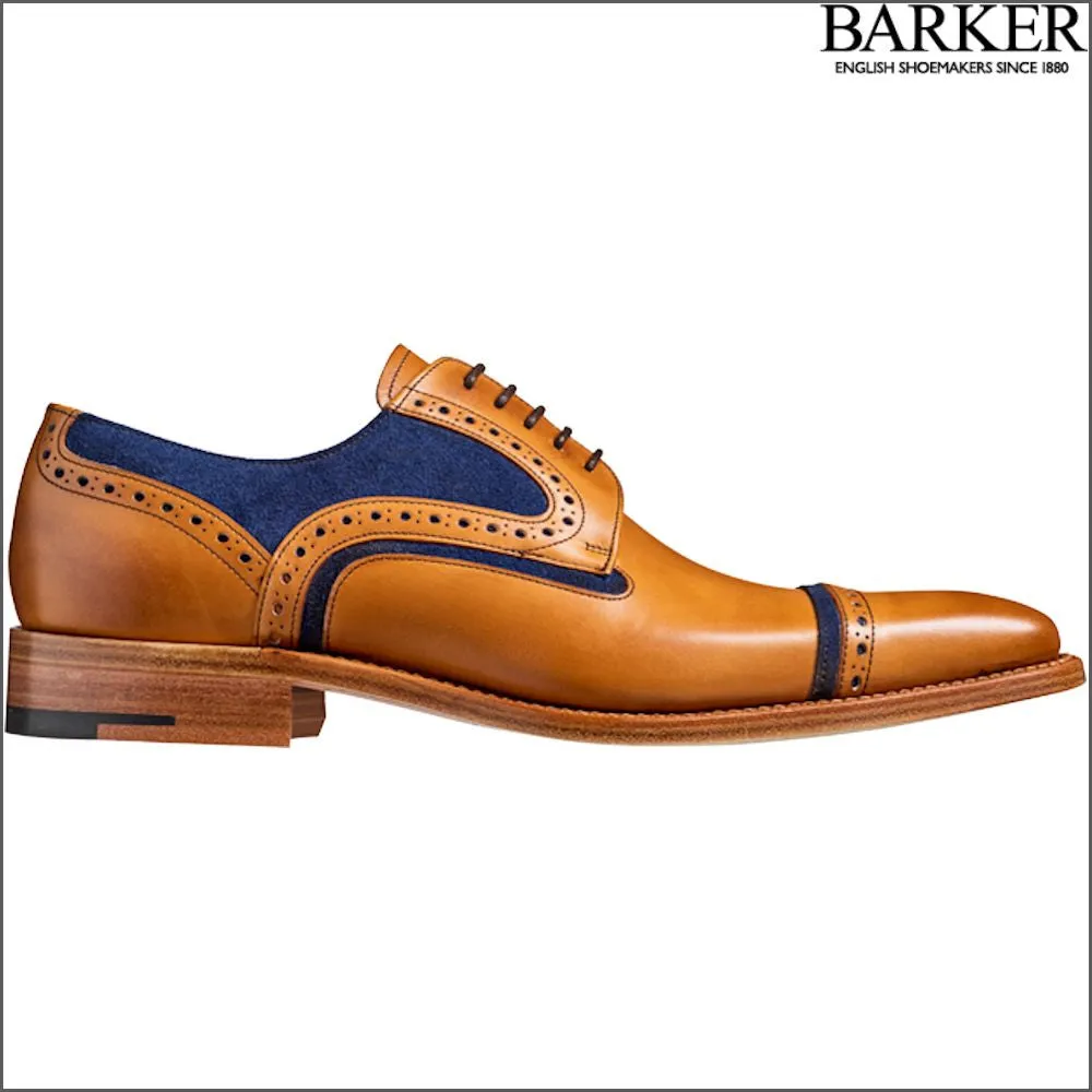 Barker Haig Cedar Calf With Blue Suede Derby Shoe^