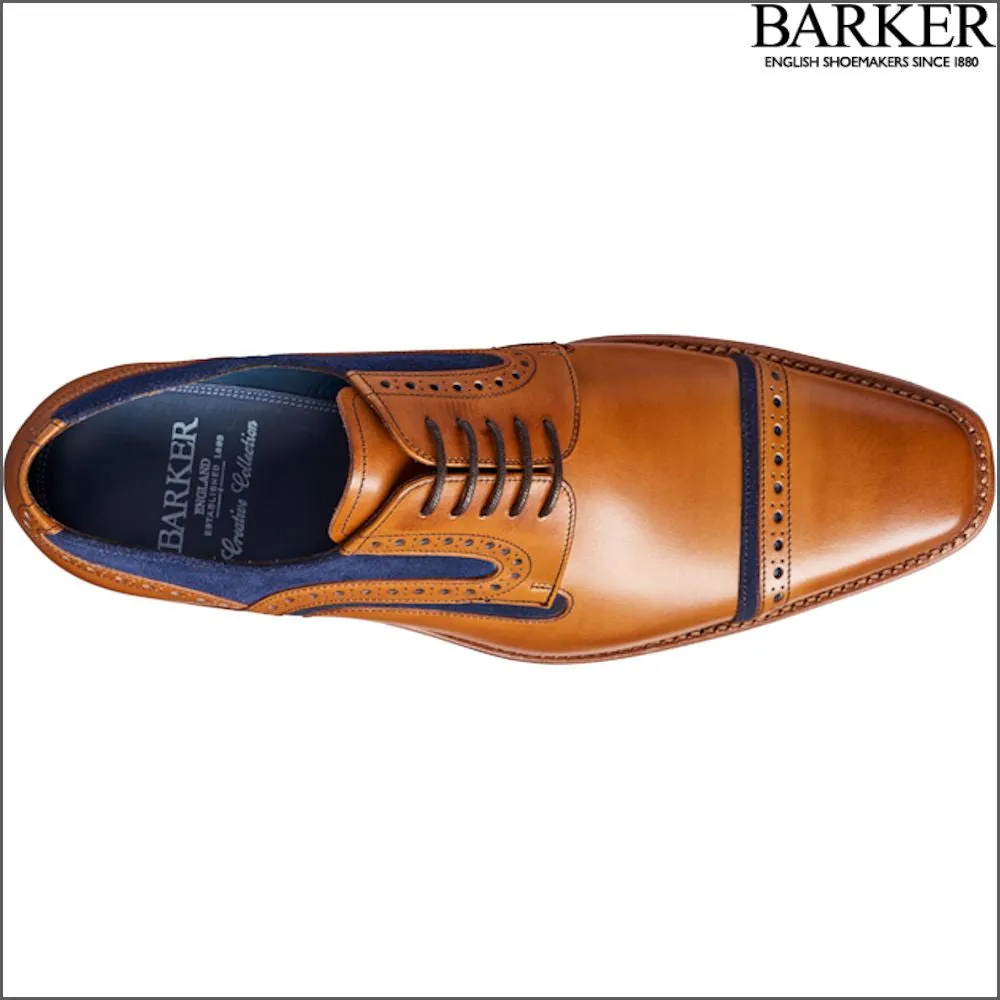 Barker Haig Cedar Calf With Blue Suede Derby Shoe^