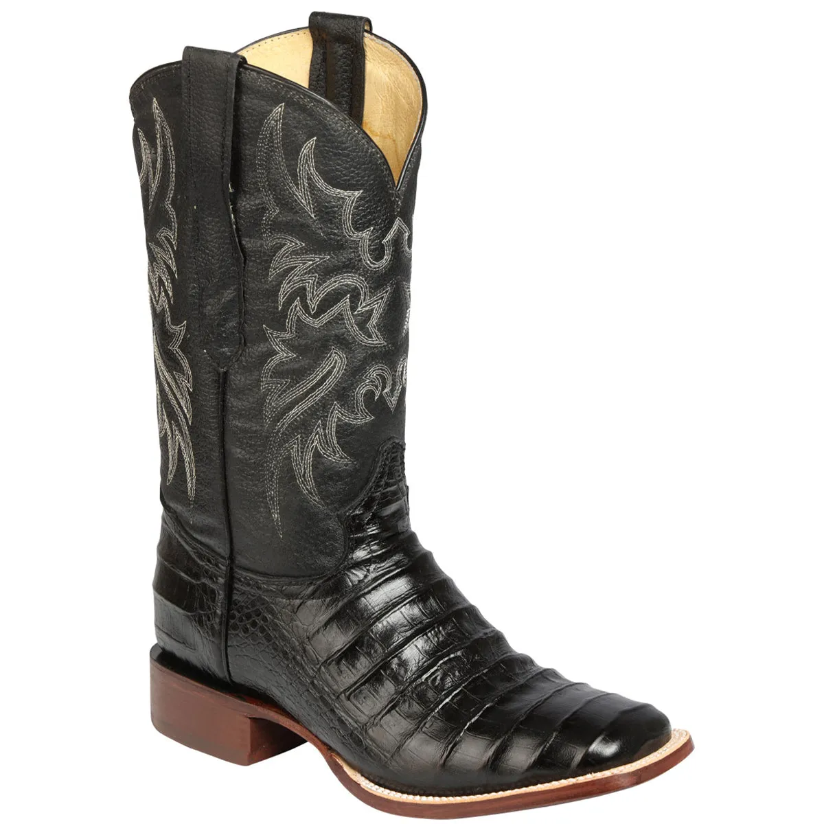 Black Cowboy Boots Caiman Print