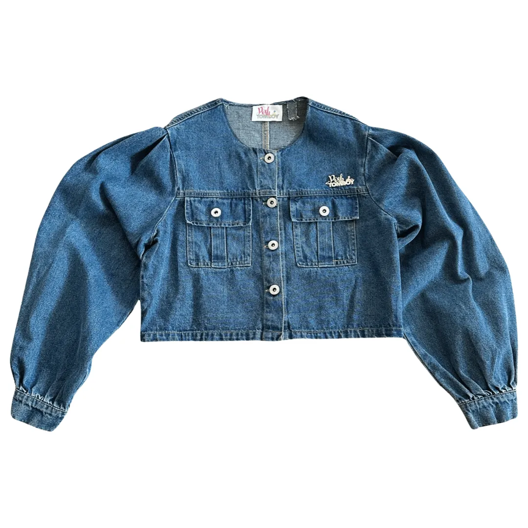 Bleeker Street Collarless Denim Ribbon Jacket and Skirt Set