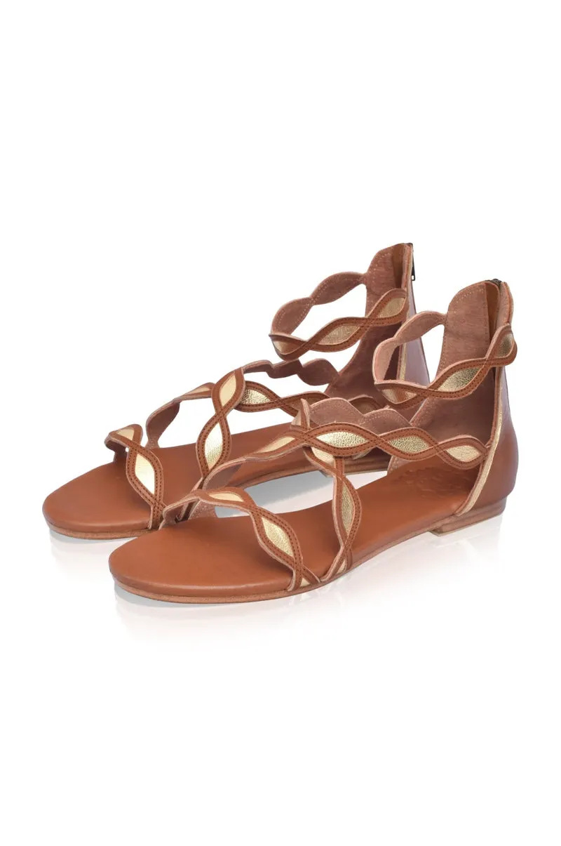 Blossom Leather Sandals in Olive and White