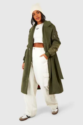 Bomber Sleeve Belted Maxi Coat