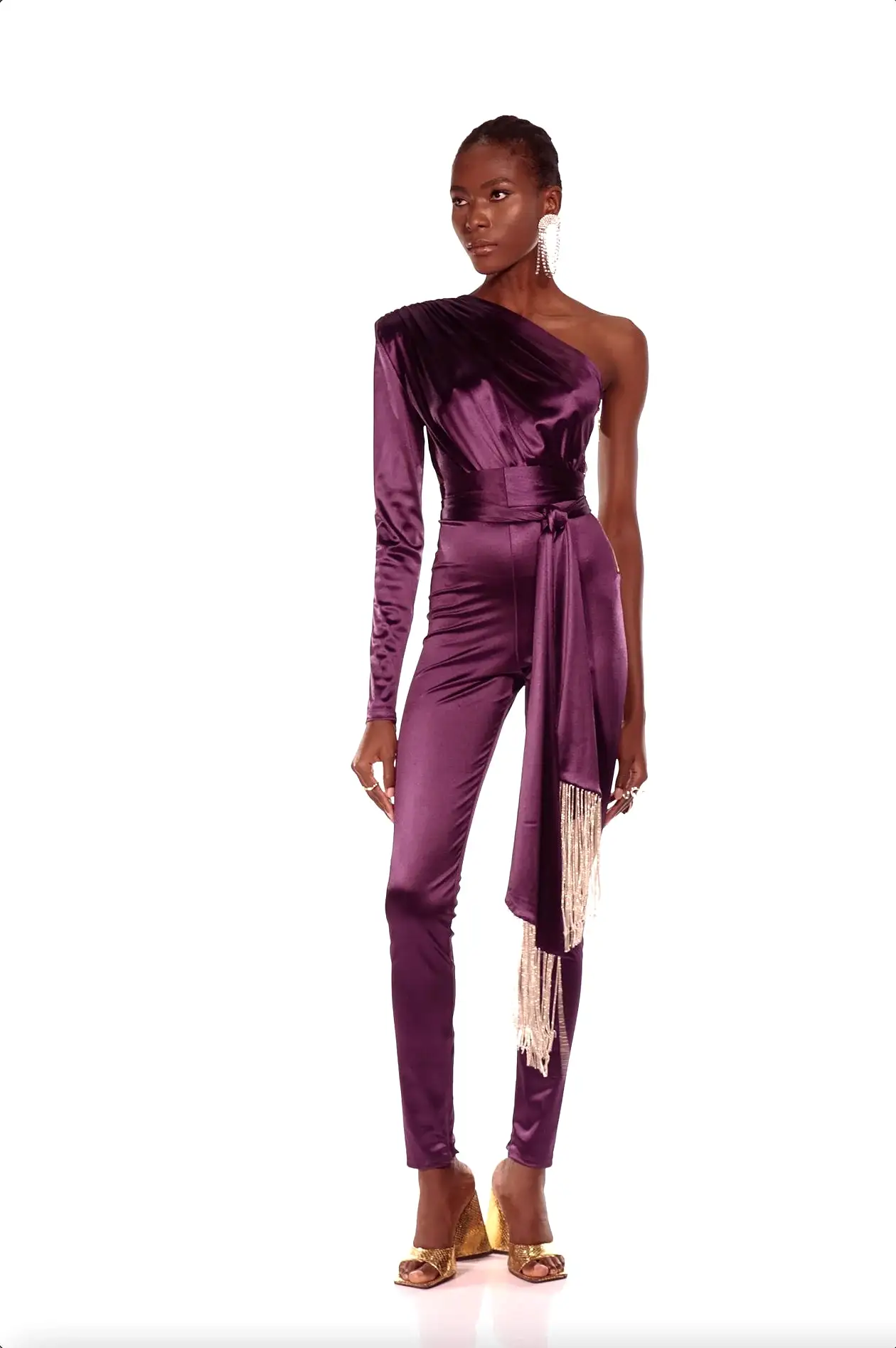 Bronx and Banco - Stella One Sleeve Merlot Jumpsuit - Merlot