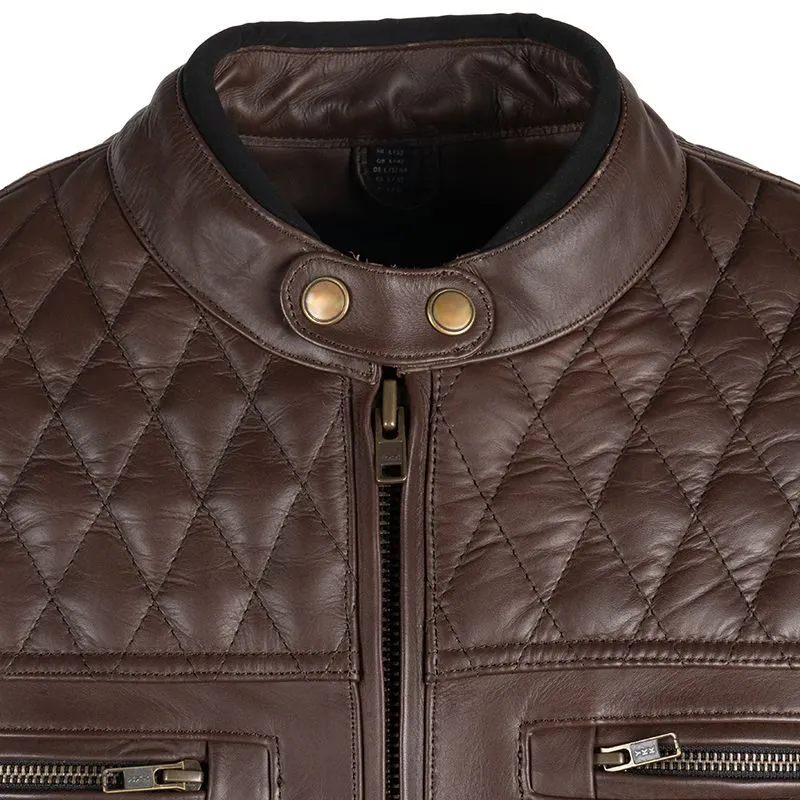 Brown Leather Motorcycle Jacket With Armor