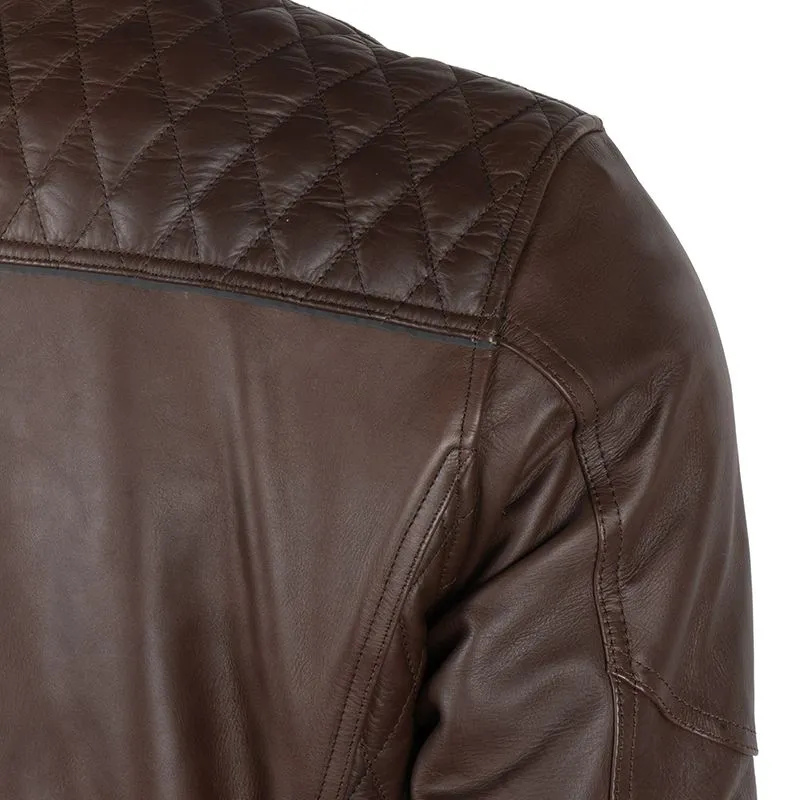 Brown Leather Motorcycle Jacket With Armor