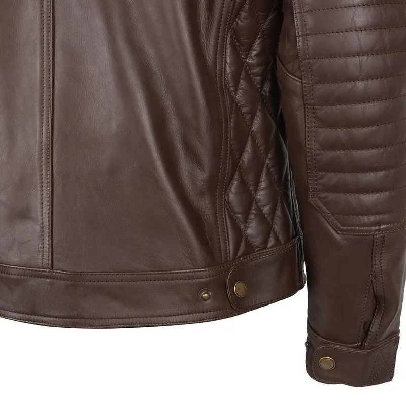 Brown Leather Motorcycle Jacket With Armor