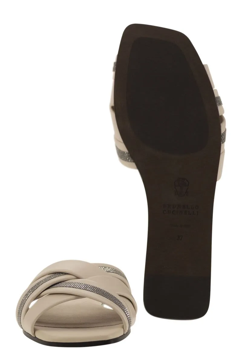 BRUNELLO CUCINELLI Nappa Slide Sandals with Decorative Charm