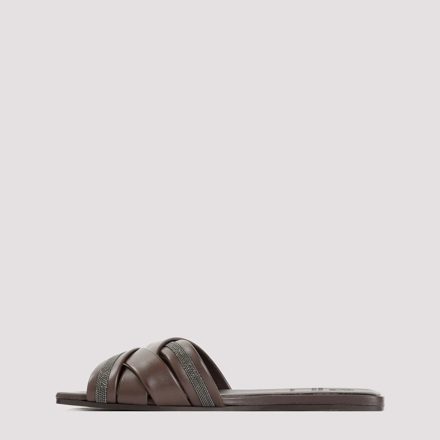 BRUNELLO CUCINELLI Nappa Slide Sandals with Decorative Charm