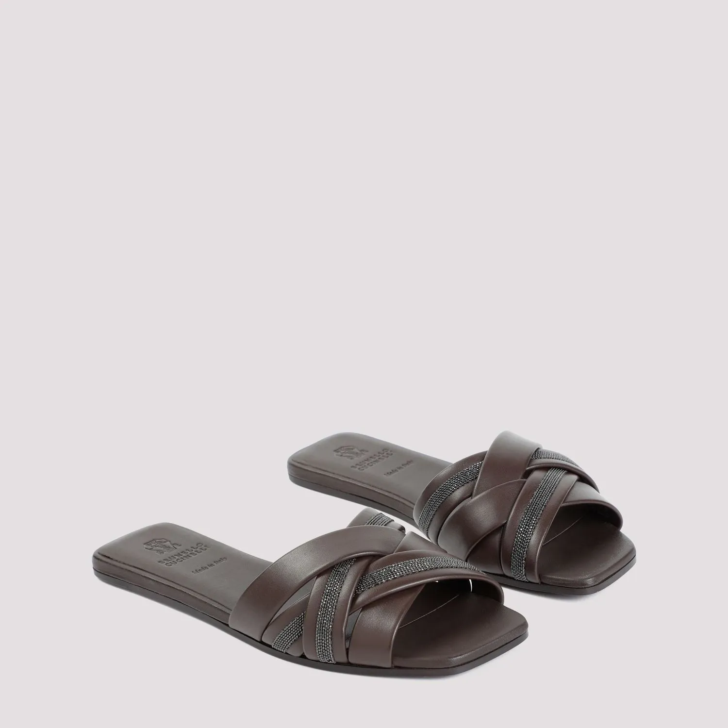 BRUNELLO CUCINELLI Nappa Slide Sandals with Decorative Charm