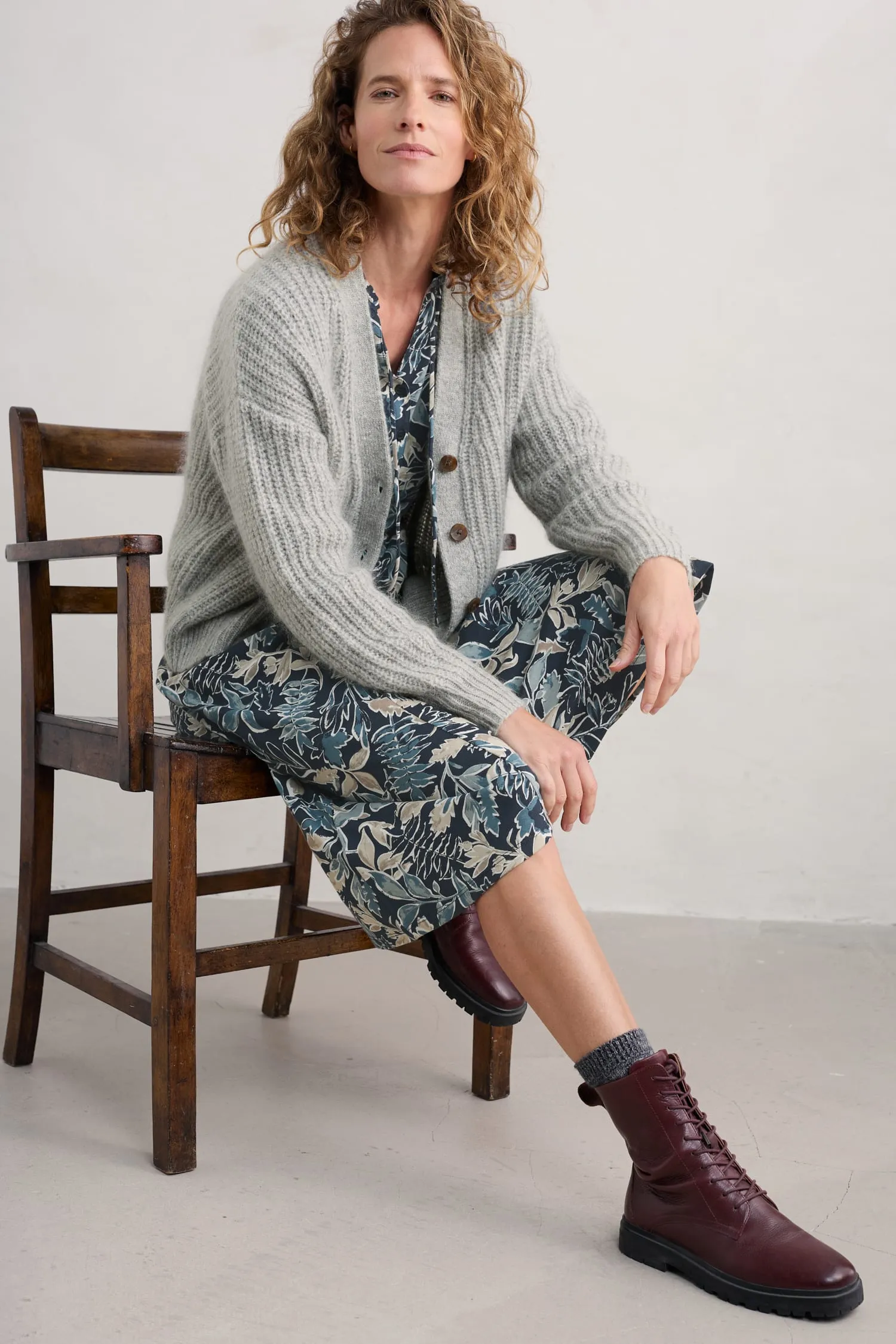 Brushwork V-Neck Cardigan With Mohair