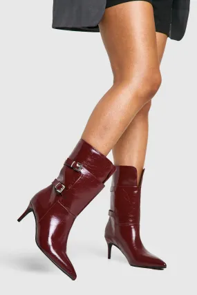 Buckle Detail Stiletto Calf High Boots