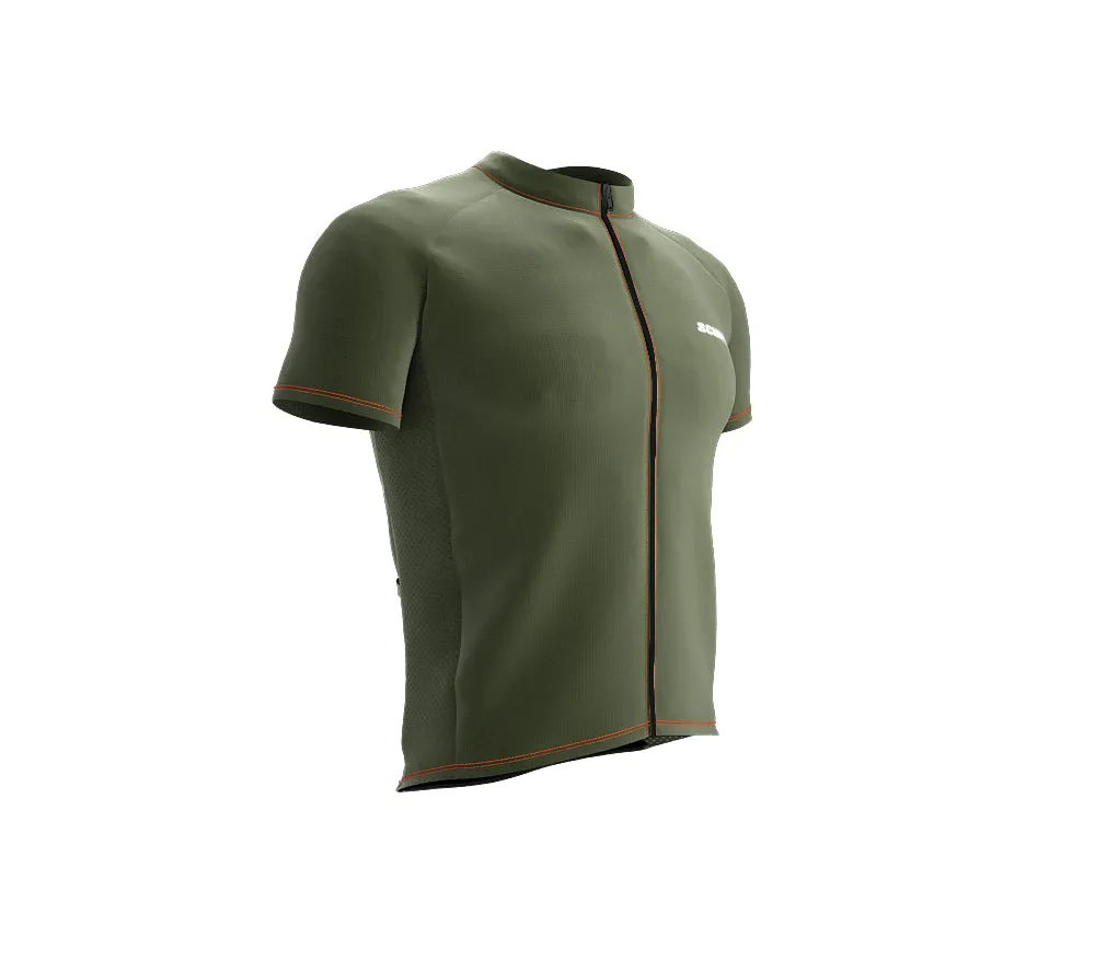 Chroma Contrast |  Short Sleeve Cycling Jersey Olive - Black zip - Orange seam | Men and Women