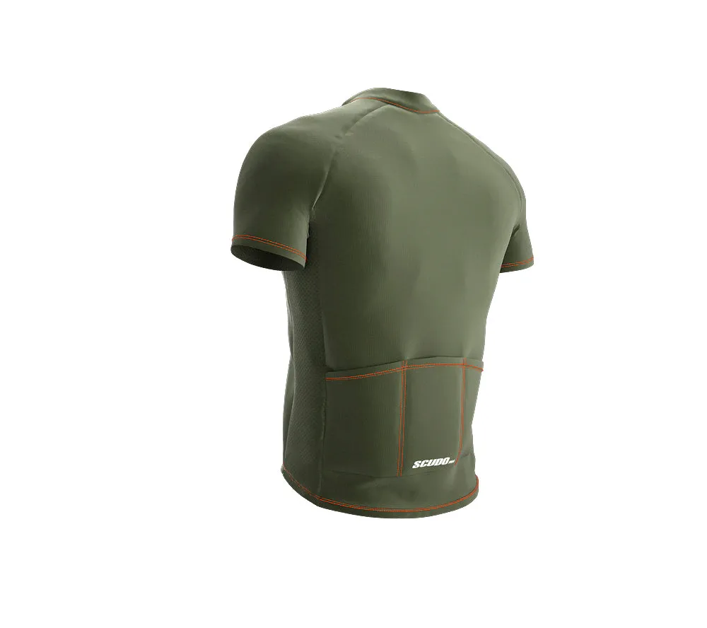 Chroma Contrast |  Short Sleeve Cycling Jersey Olive - Black zip - Orange seam | Men and Women