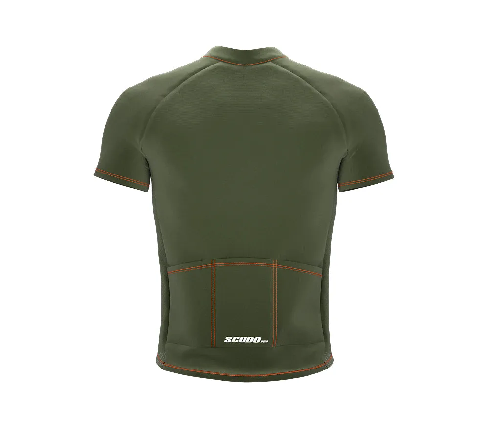 Chroma Contrast |  Short Sleeve Cycling Jersey Olive - Black zip - Orange seam | Men and Women