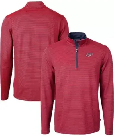 Cutter & Buck Men's NCAA Dayton Flyers Vault DryTec Virtue Eco Pique Micro Stripe Recycled Quarter-Zip Pullover