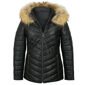 Daisy: Women's Black Leather Padded Coat