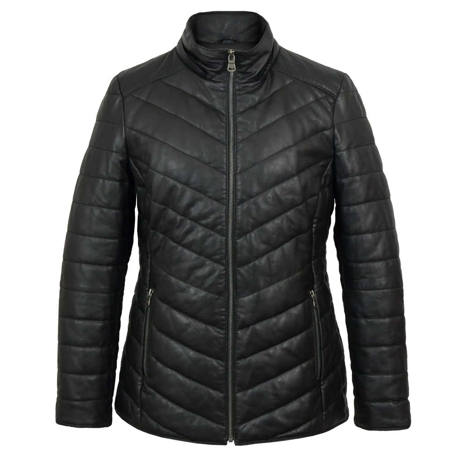 Daisy: Women's Black Leather Padded Coat