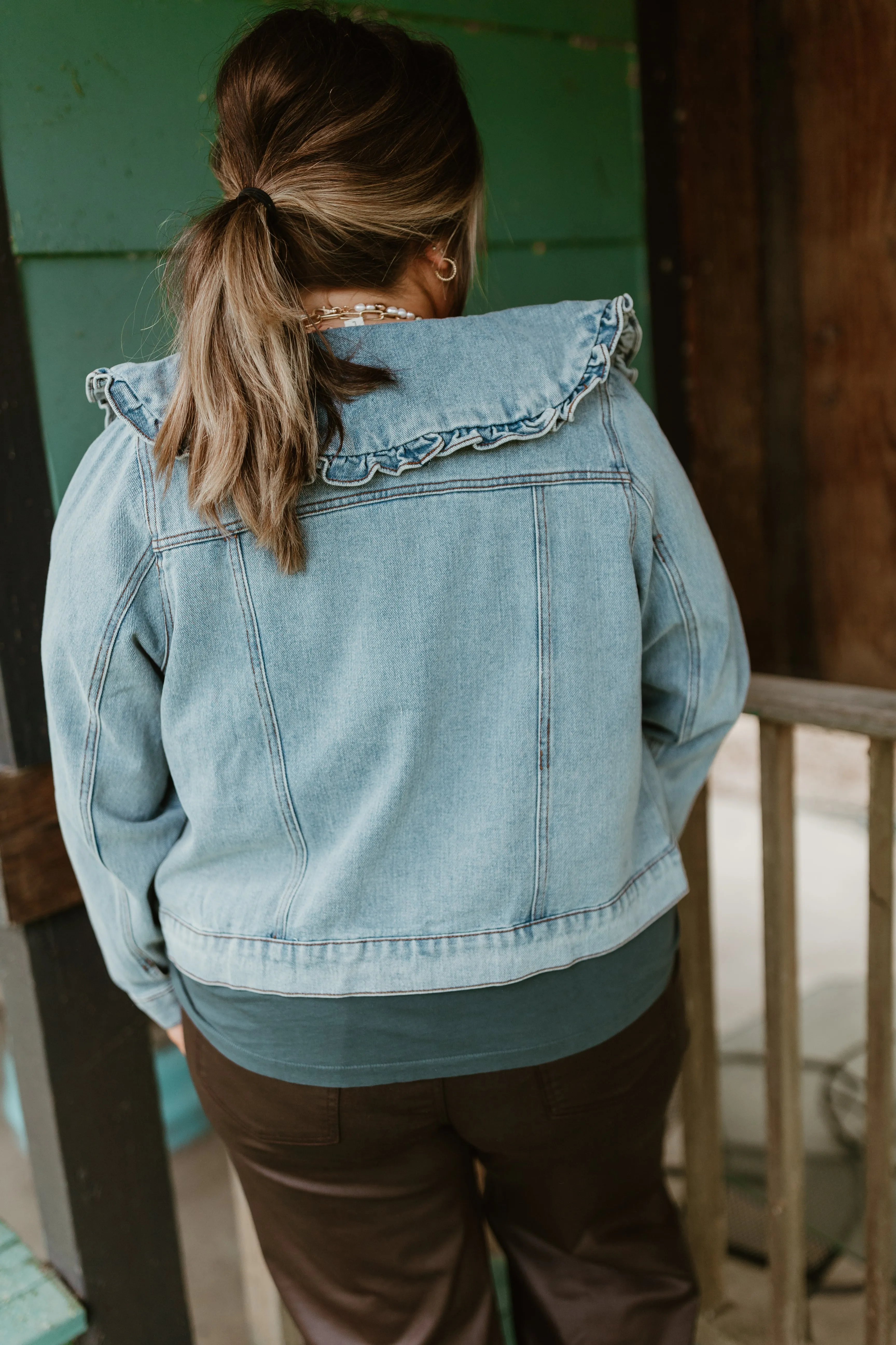 Denim Blue Oversized Collar Jacket