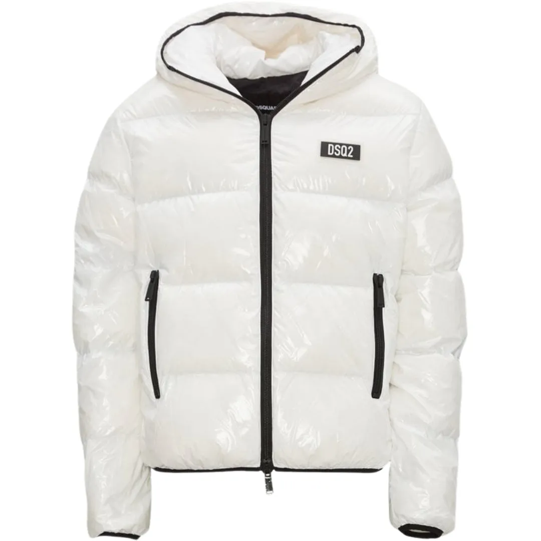 Dsquared2 Patch Logo Shiny White Down Jacket