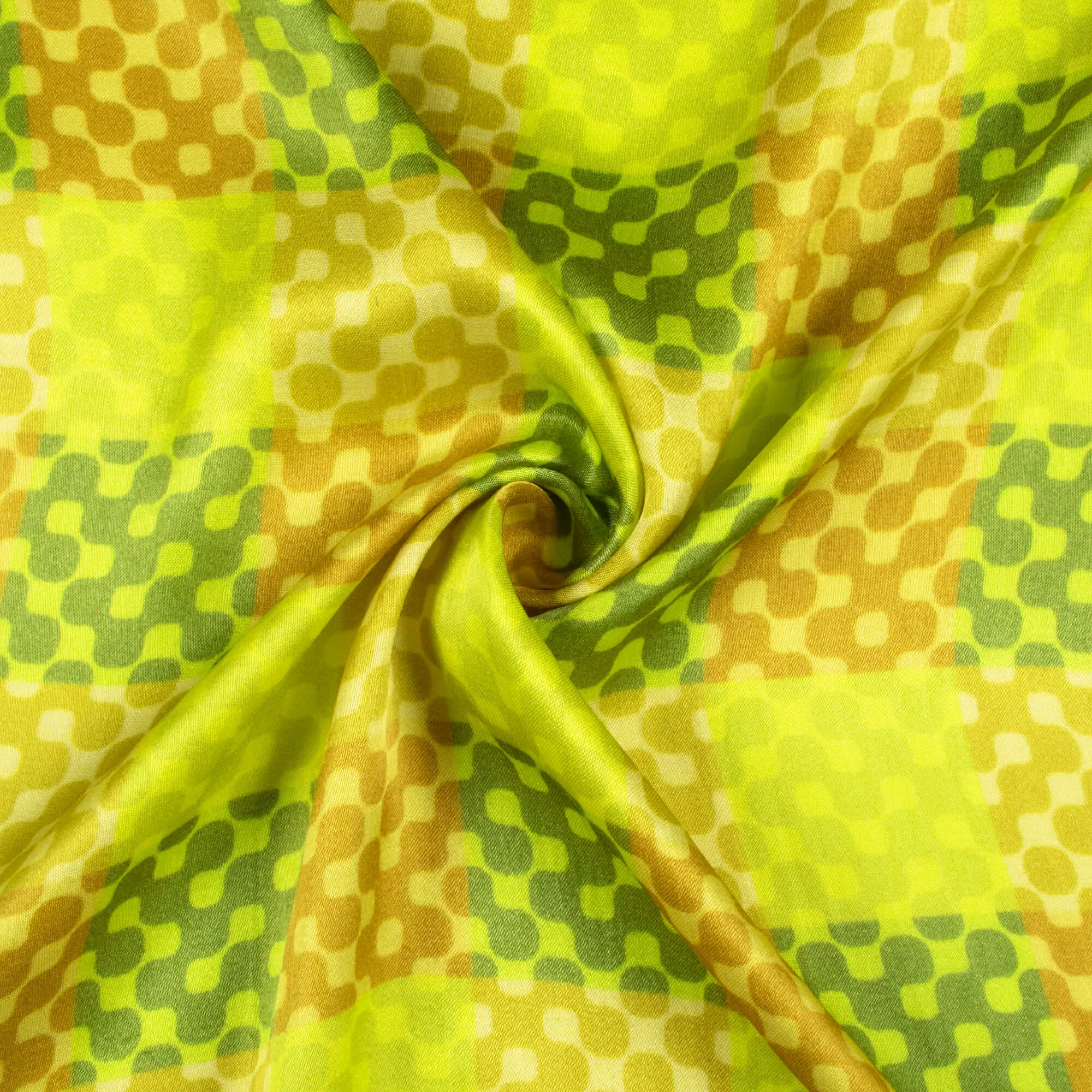 Earls Green And Olive Green Geometric Pattern Digital Print Viscose Gaji Silk Fabric