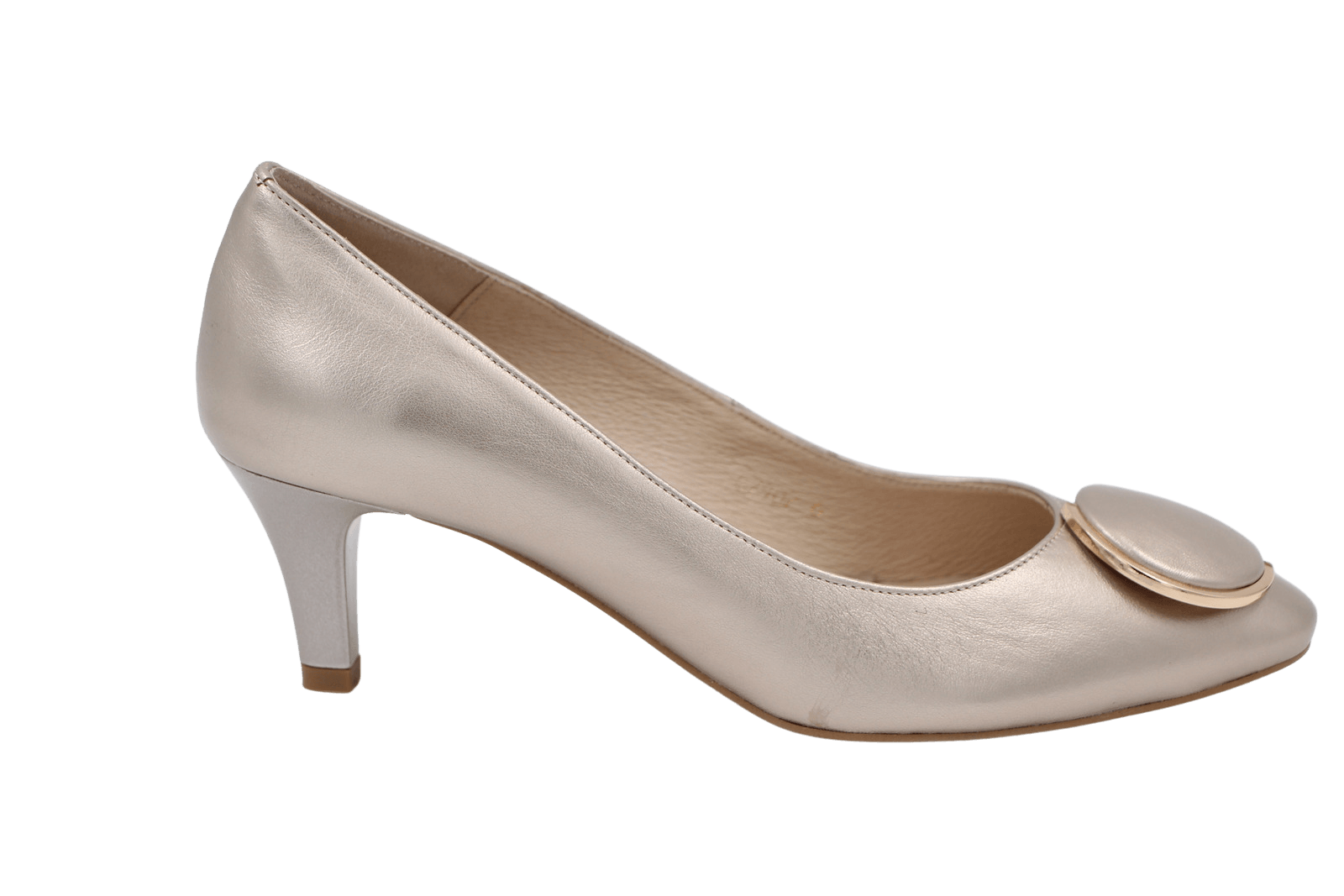 EMIS Gold Mid Heel Shoe with button detail