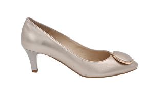 EMIS Gold Mid Heel Shoe with button detail