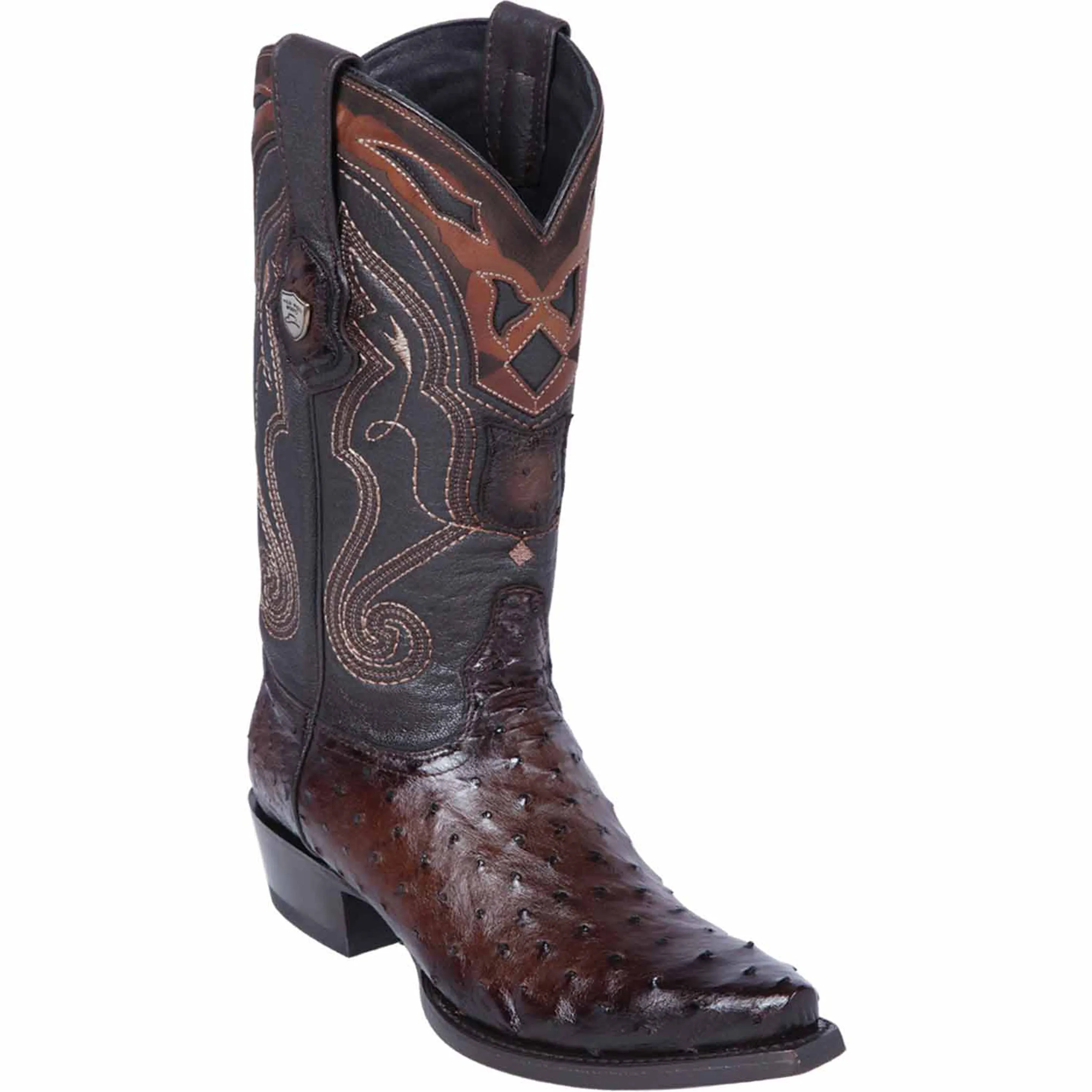 Faded Brown Ostrich Western Boots Snip Toe