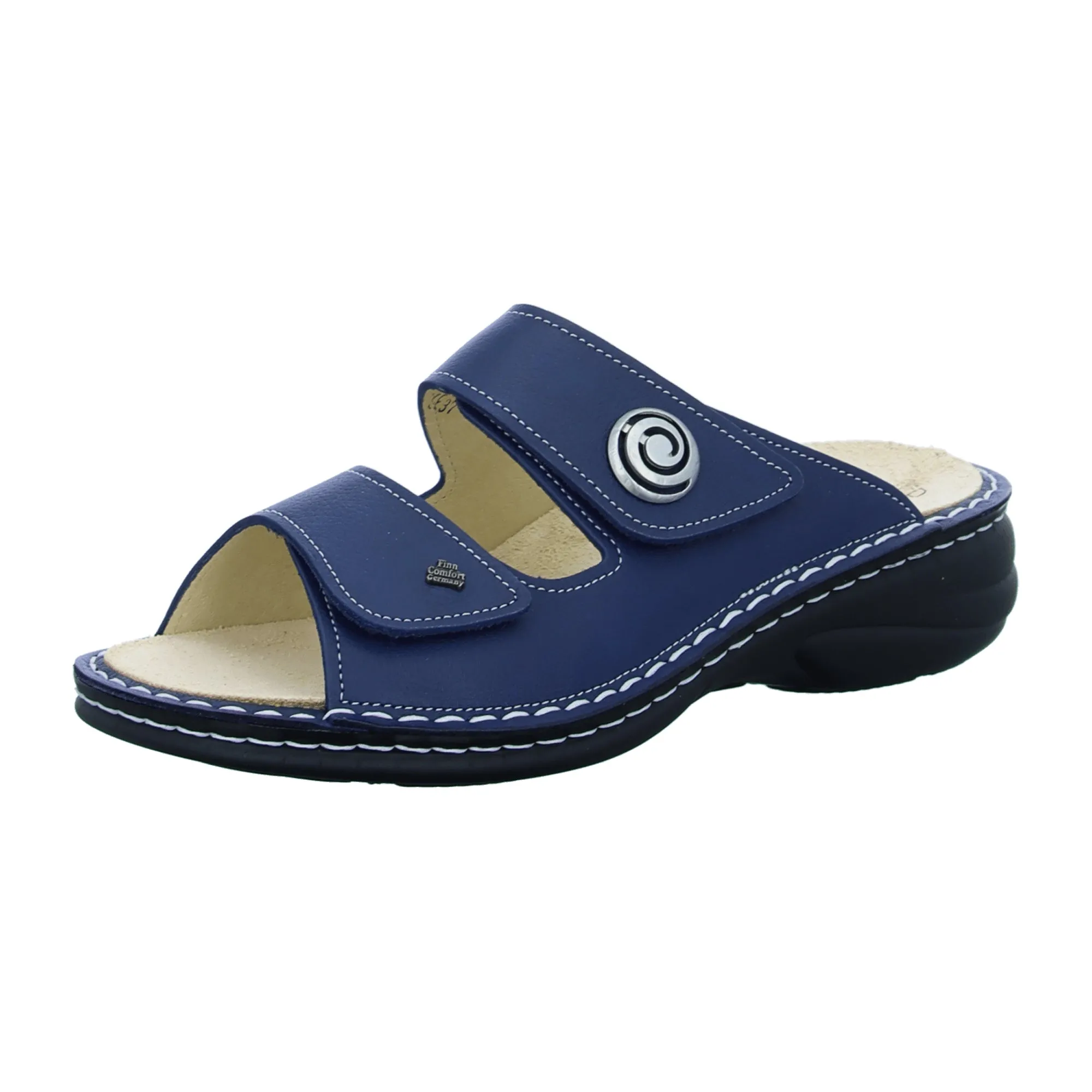 Finn Comfort Blue Women's Slide Sandals - Comfort Leather Slides with Adjustable Straps