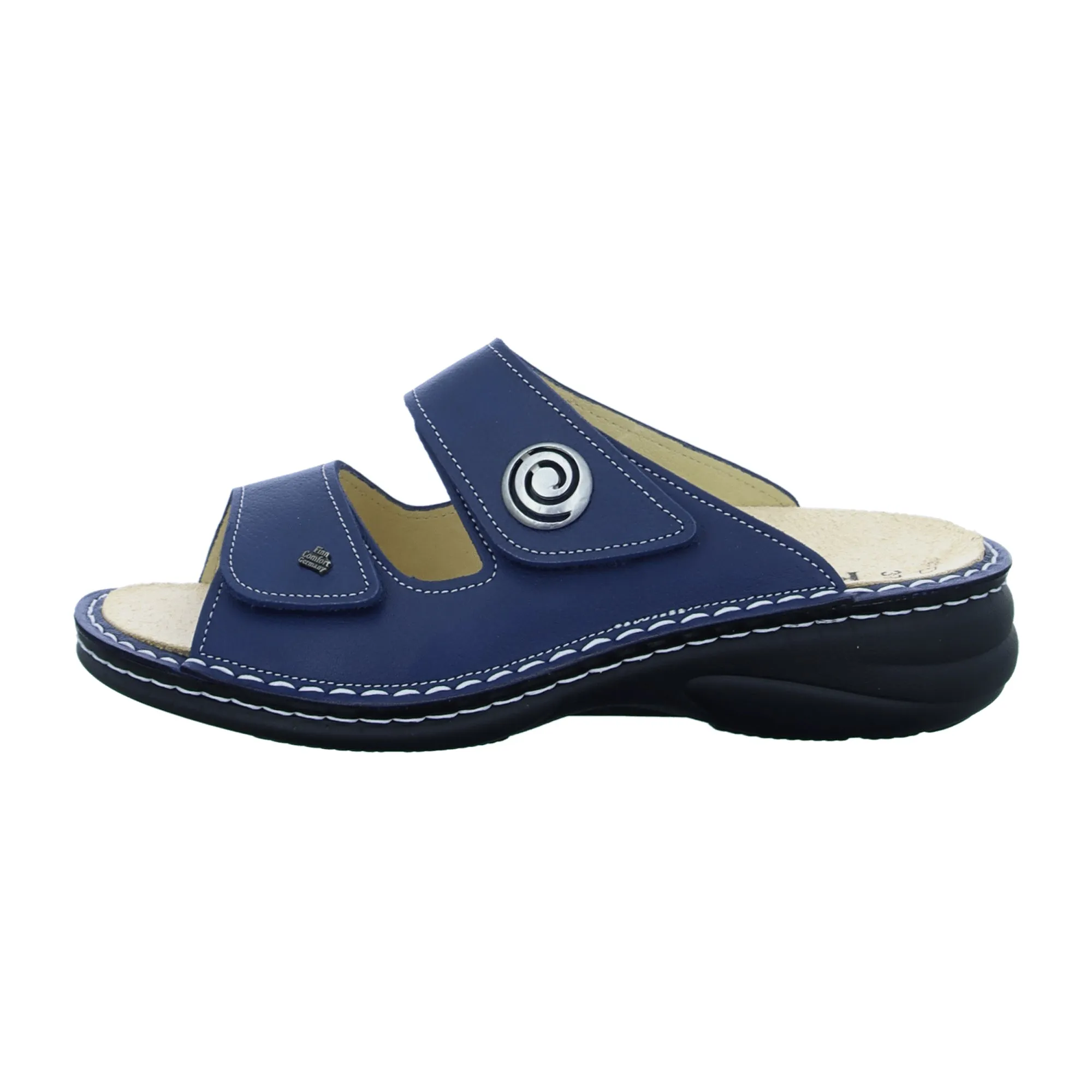 Finn Comfort Blue Women's Slide Sandals - Comfort Leather Slides with Adjustable Straps