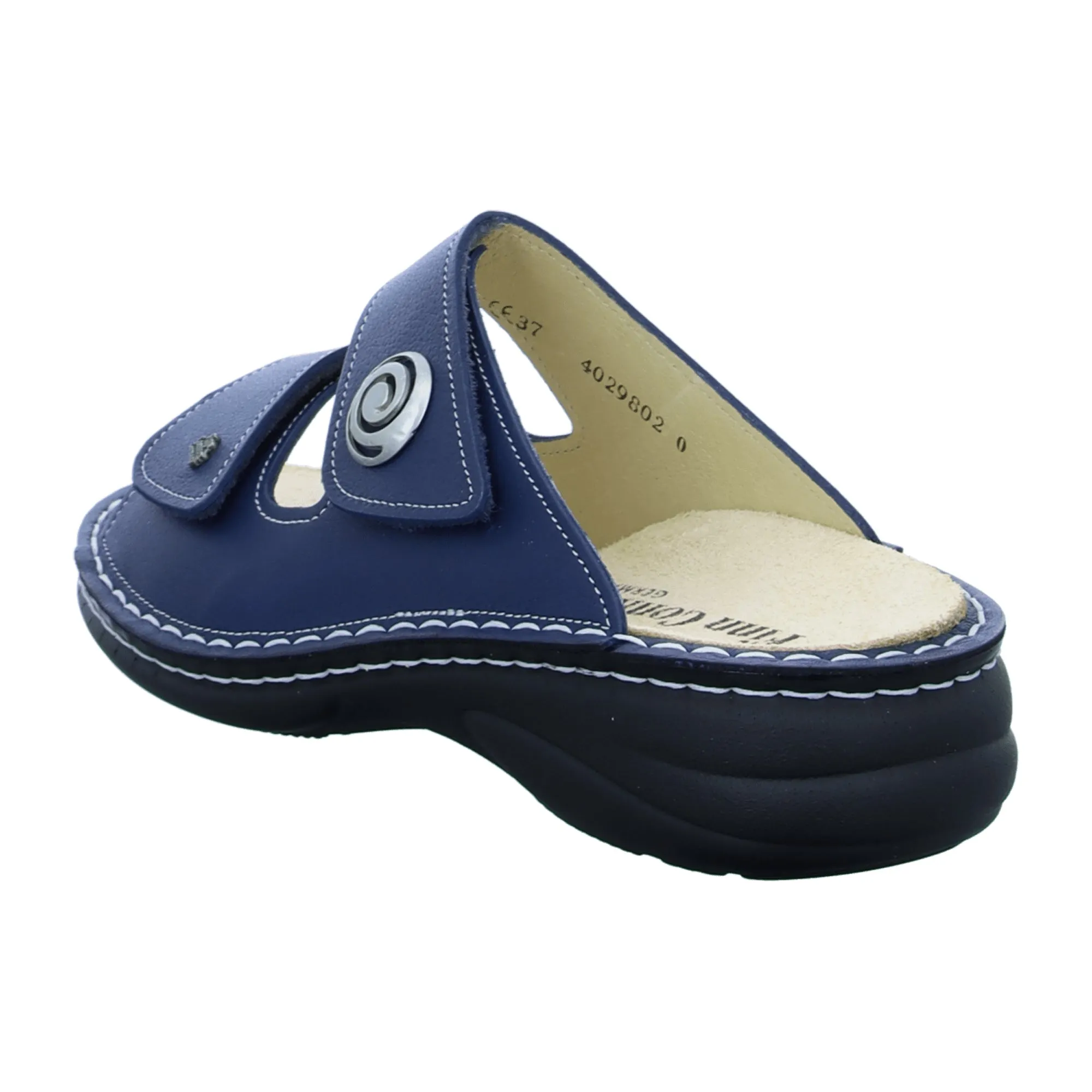 Finn Comfort Blue Women's Slide Sandals - Comfort Leather Slides with Adjustable Straps