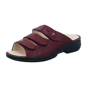 Finn Comfort Kos Women's Slide Sandals - Red Bordo/Redwine Leather with Adjustable Straps