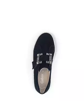 Gabor Black Suede slip on trainer with Diamante Buckle 33817