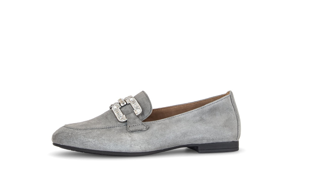 GABOR Grey Suede Loafer with Diamante Buckle 21019