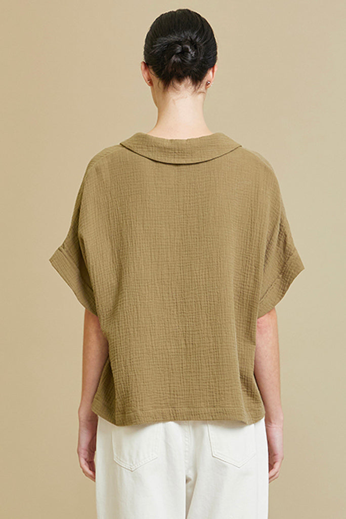 GRADE AND GATHER COTTON GAUZE SHIRT, SOY OR OLIVE