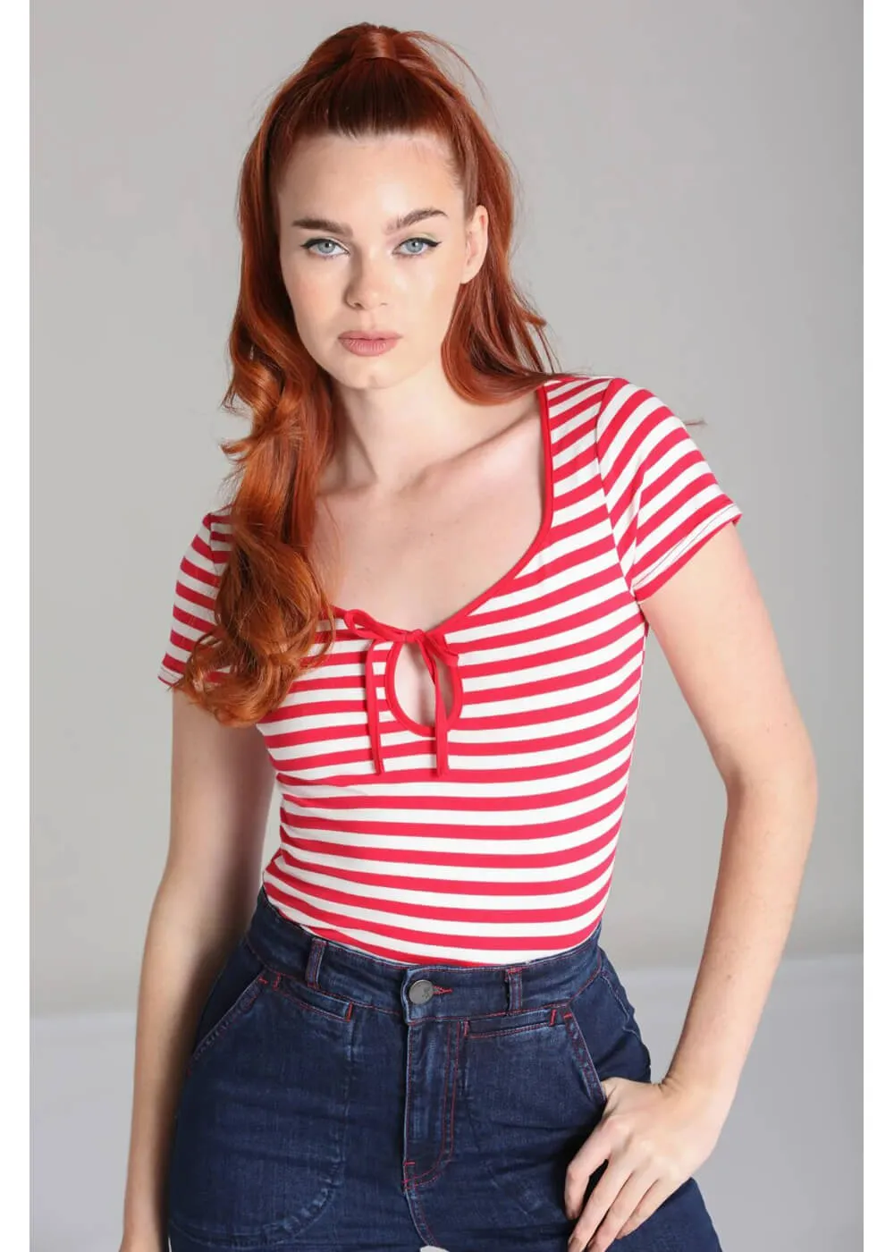 Hell Bunny Kit Stripe 50's Top Red