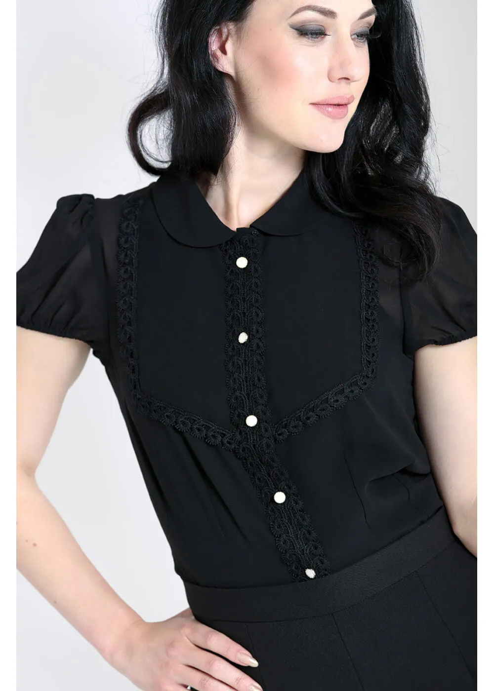 Hell Bunny Taffy 40's Blouse Black