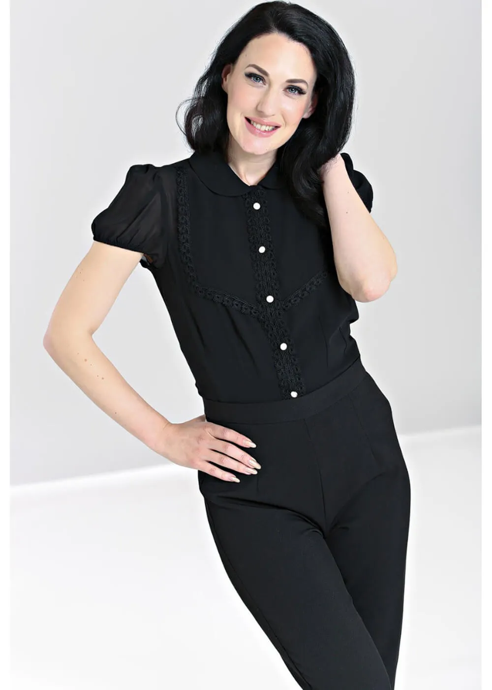 Hell Bunny Taffy 40's Blouse Black