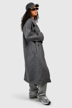 Herringbone Dropped Shoulder Oversized Midi Wool Look Coat