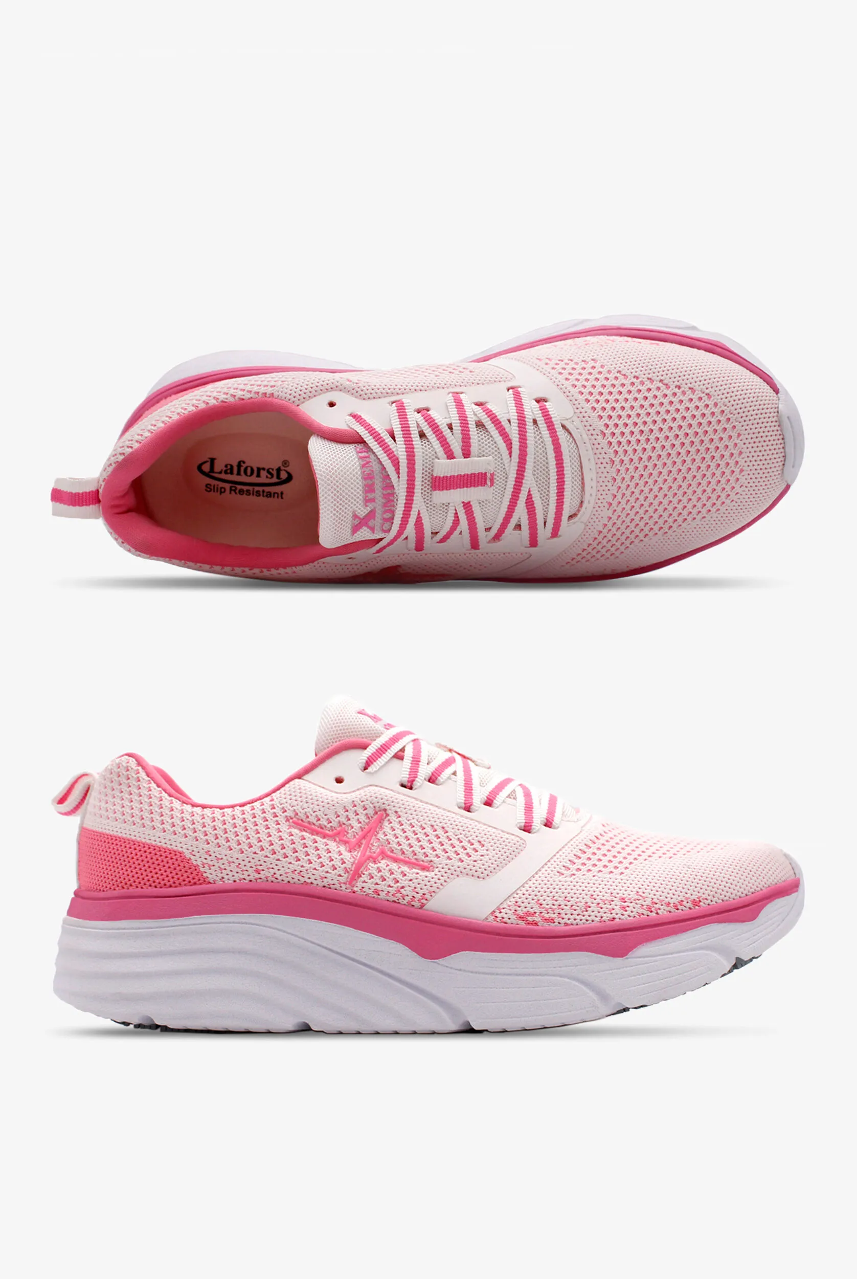 LaForst Women's Extreme Comfort Heart Beat Pink Athletic Lace Up Nursing Shoes