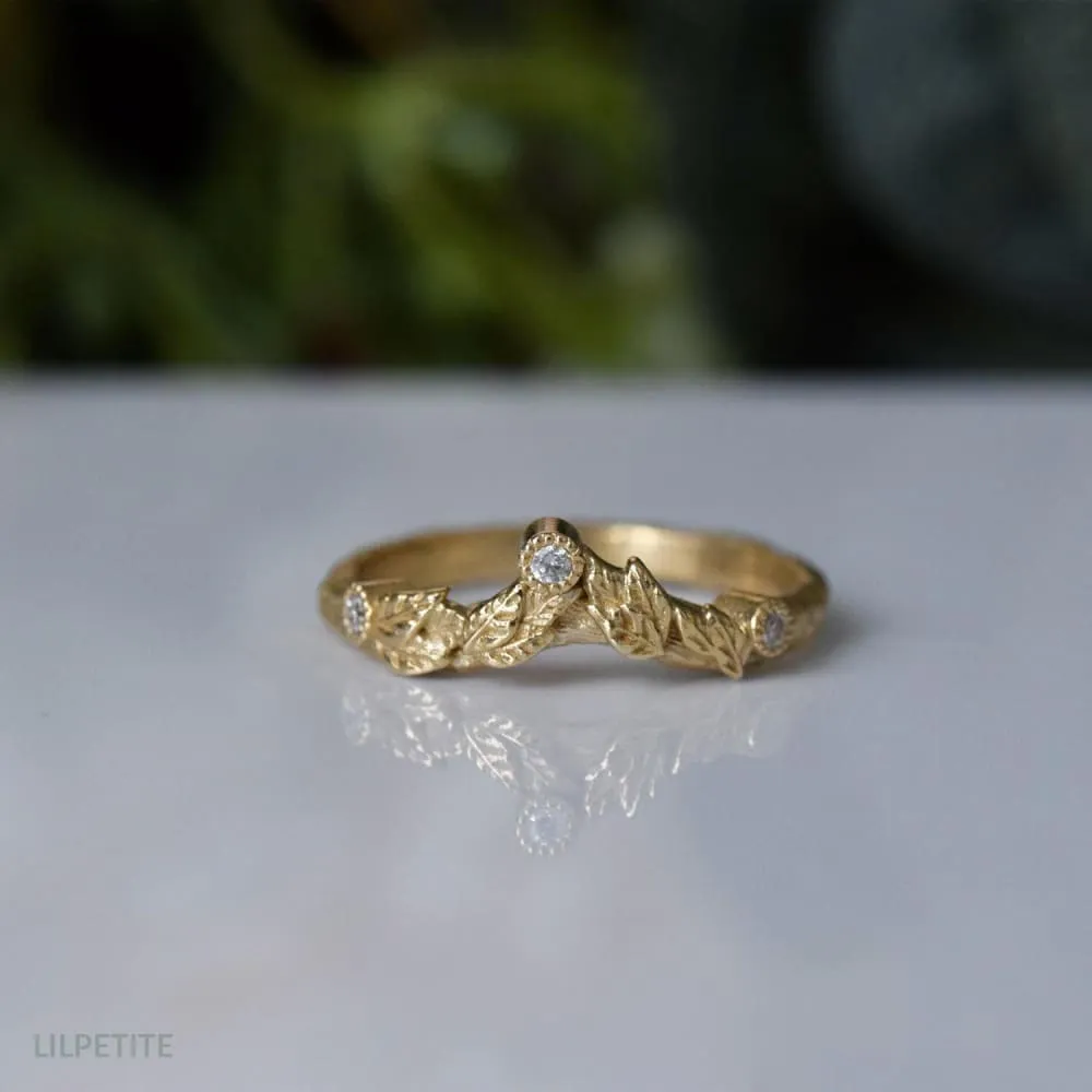 Leaf and Twig Diamond Ring - The Leaf crown ring