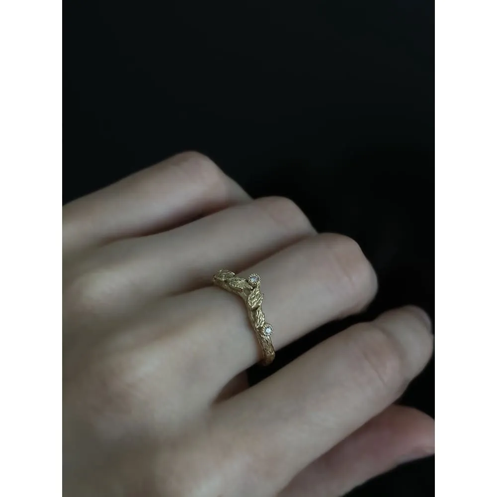 Leaf and Twig Diamond Ring - The Leaf crown ring