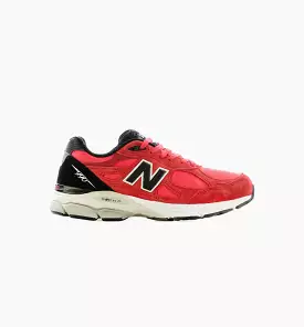 Made in USA 990v3 Red Suede Mens Running Shoe - Red/Black/White