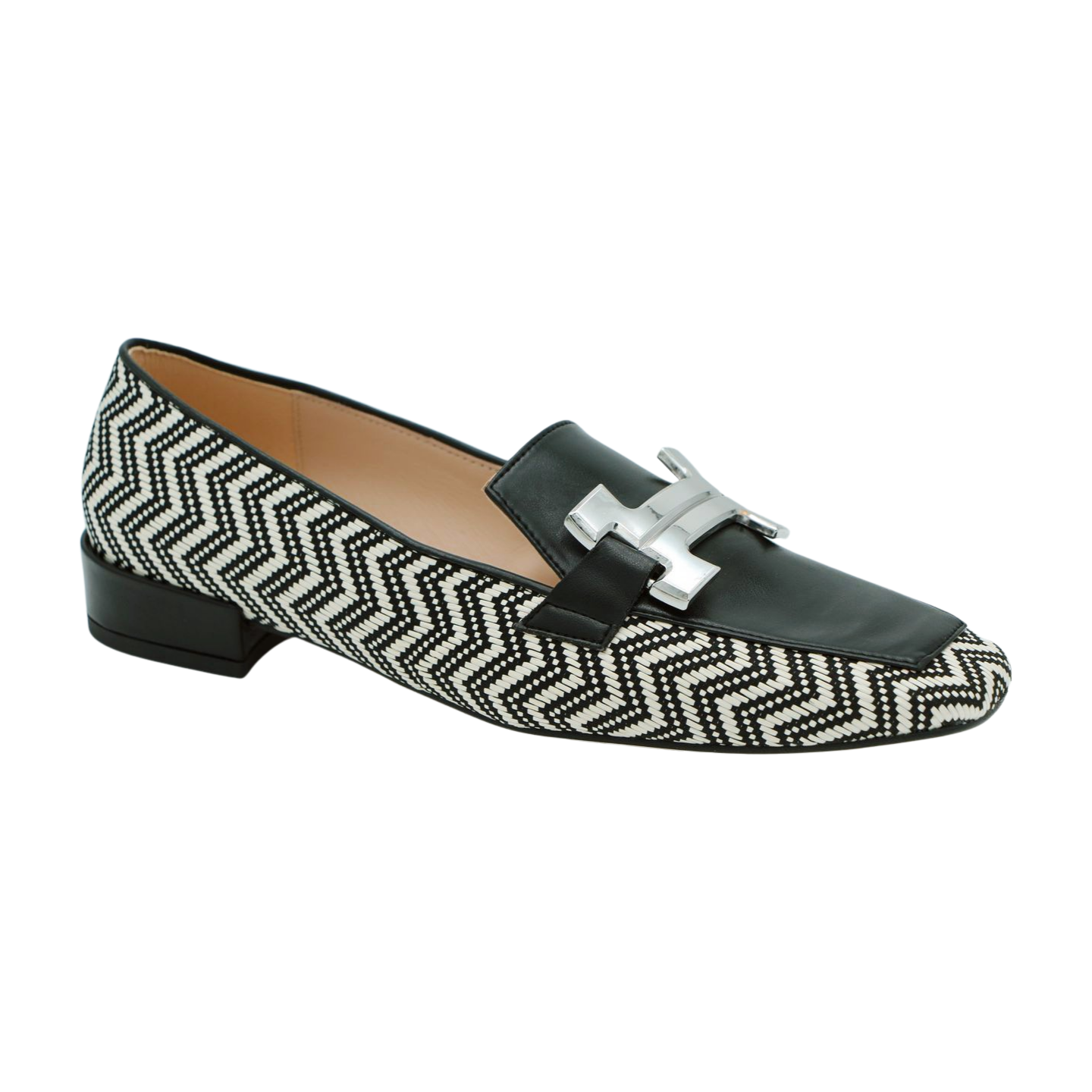 MARIAN Black & White print  loafer with buckle detail