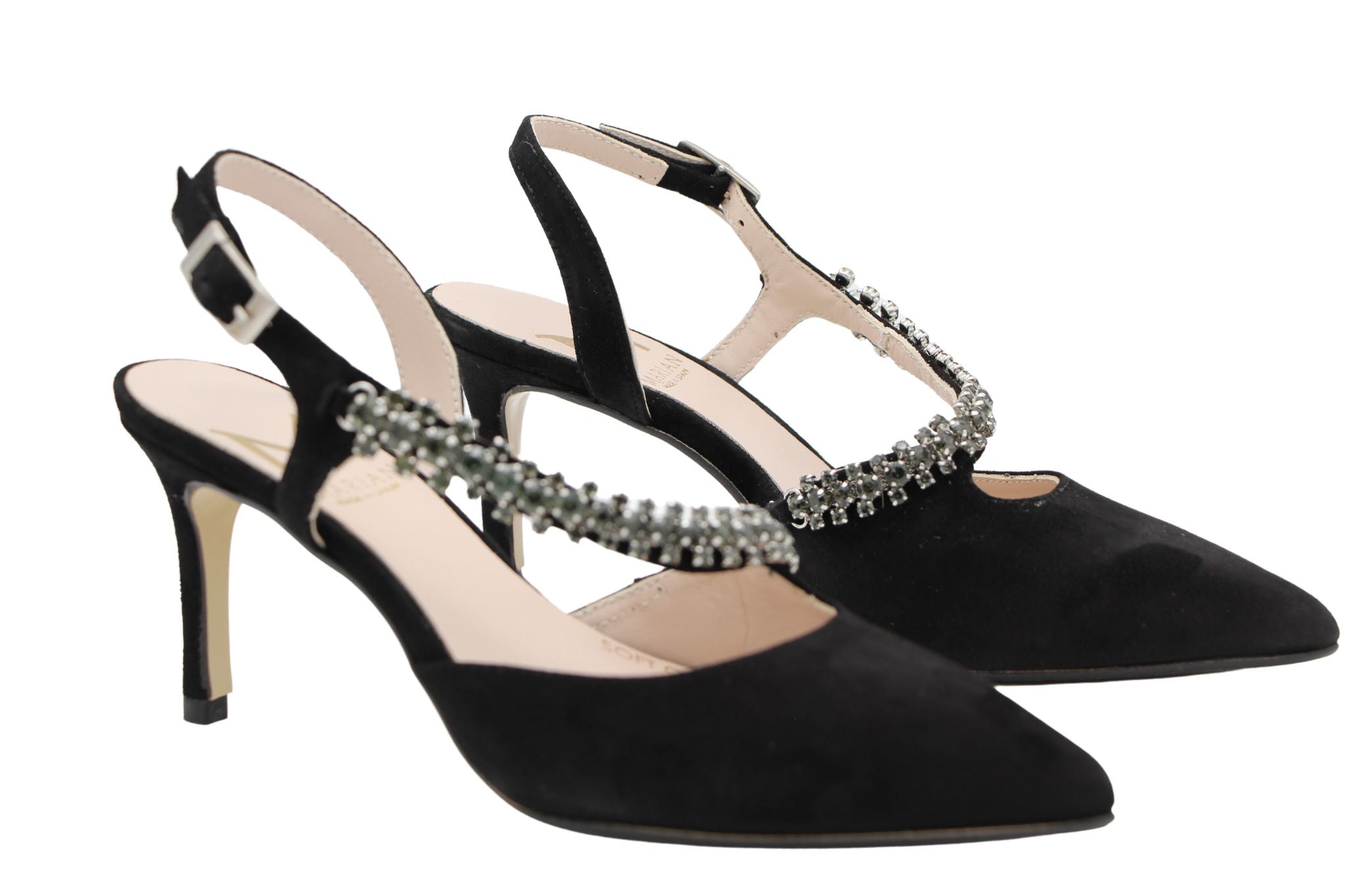 MARIAN Black Suede Sling-back with Diamante