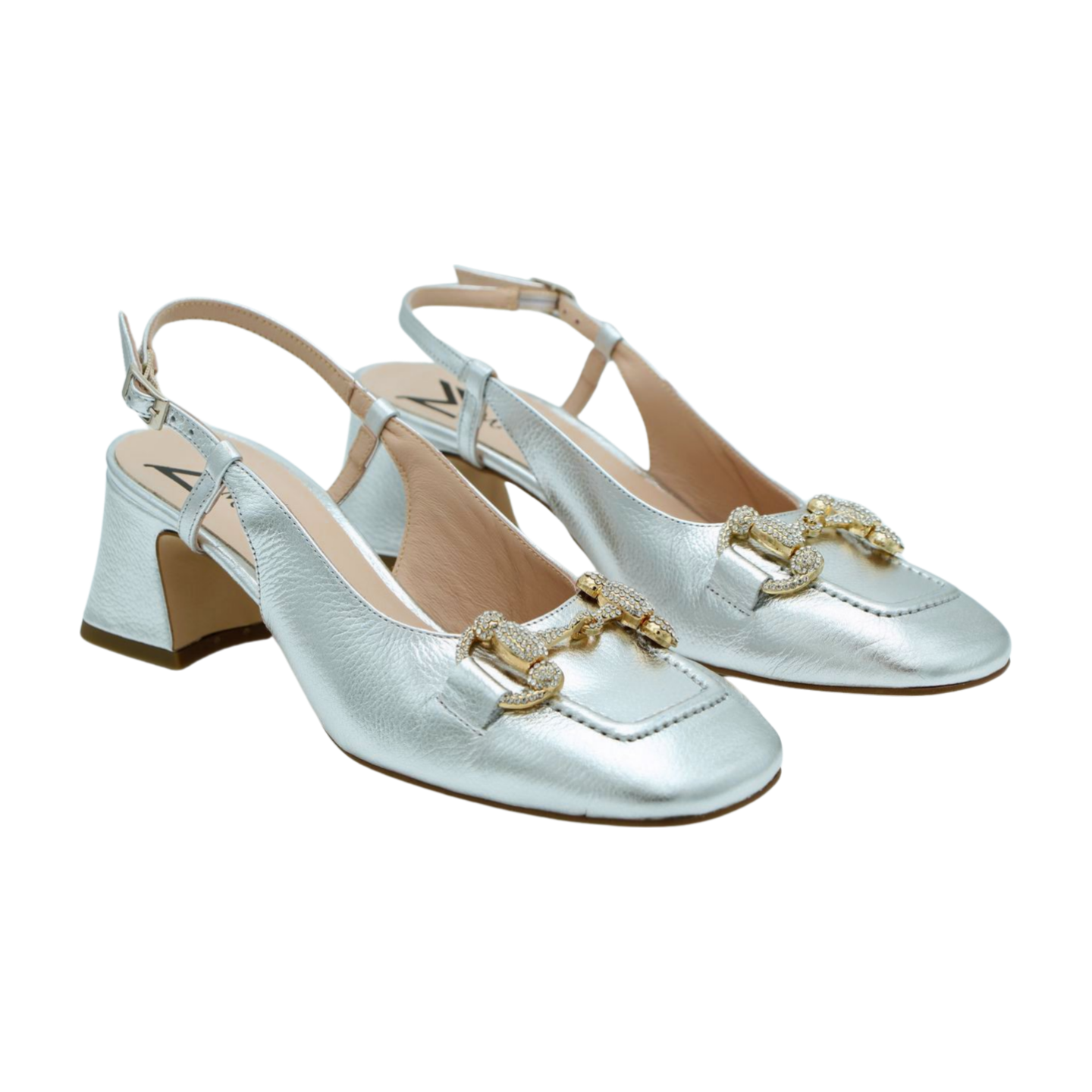 MARIAN Silver Leather Sling back Shoe with Diamante buckle